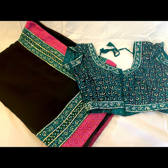 Pre-owned Black Georgette Saree With Blouse - Picture 1 of 7